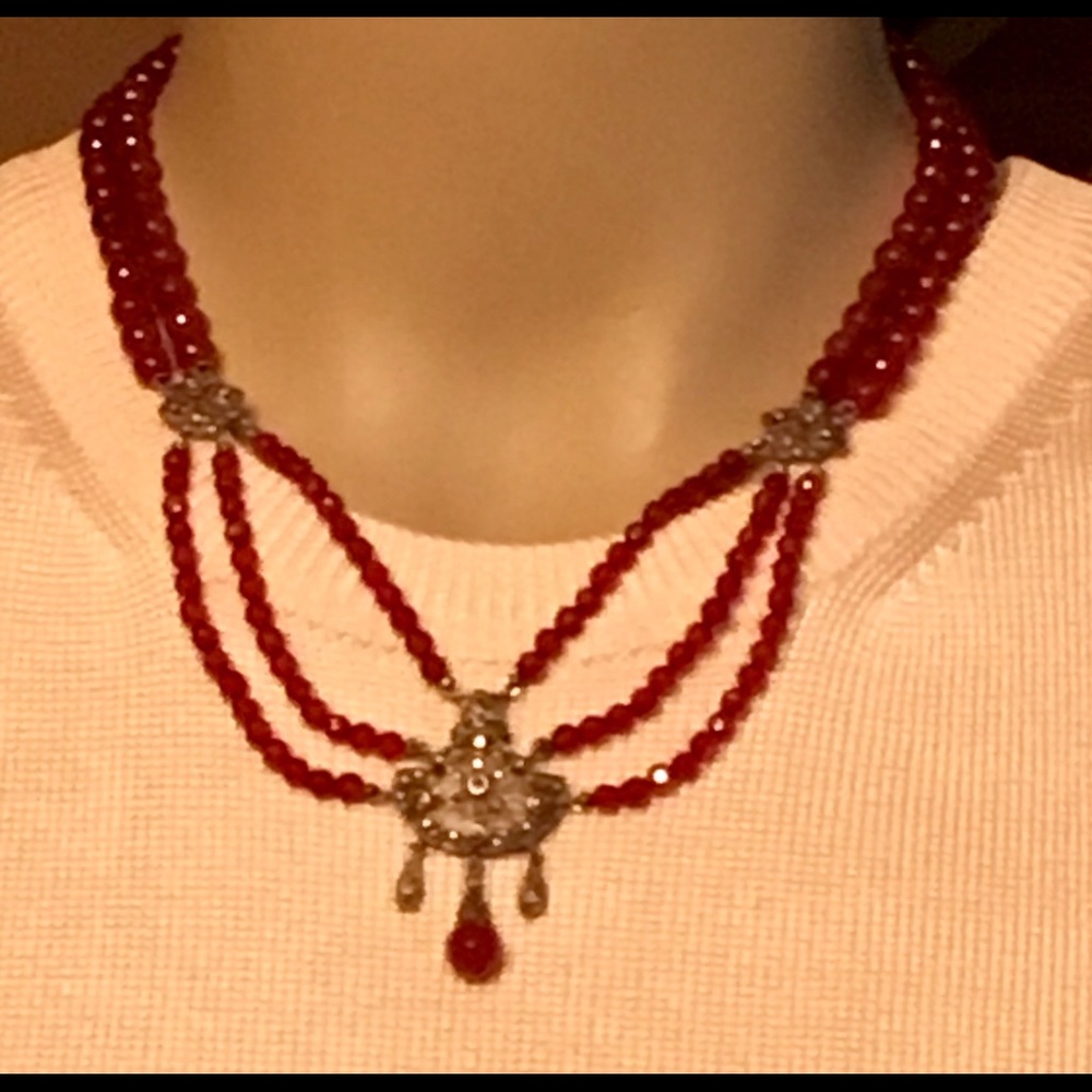 Agate,Marquesite, Silver Necklace