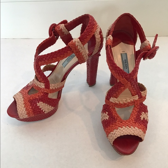 Prada Tricolor Woven Platform Heels - Picture 8 of 8