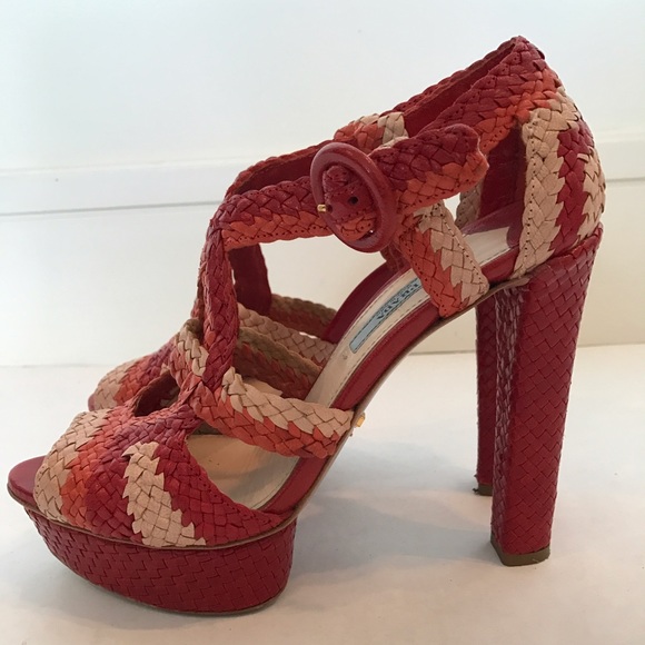 Prada Tricolor Woven Platform Heels - Picture 4 of 8