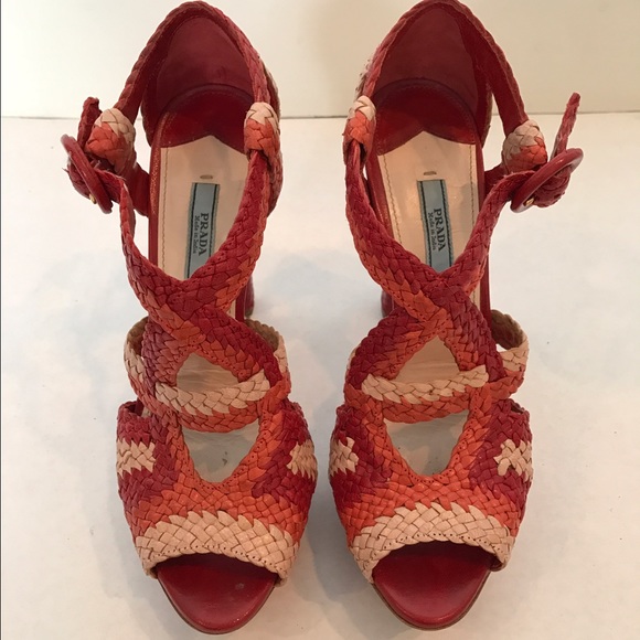 Prada Tricolor Woven Platform Heels - Picture 2 of 8