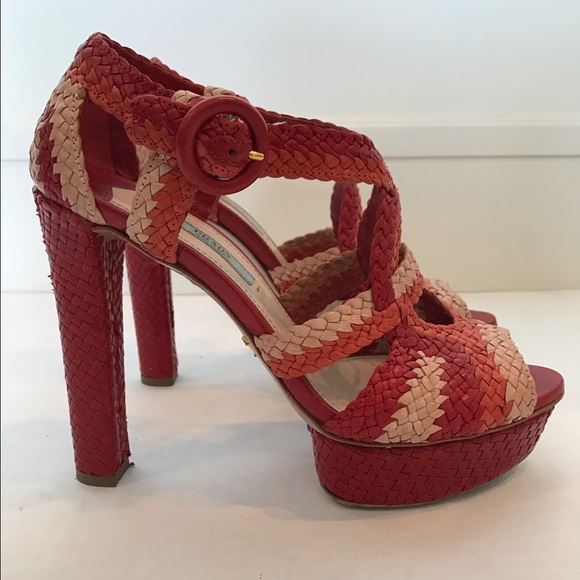 Prada Tricolor Woven Platform Heels - Picture 5 of 8