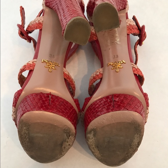 Prada Tricolor Woven Platform Heels - Picture 6 of 8