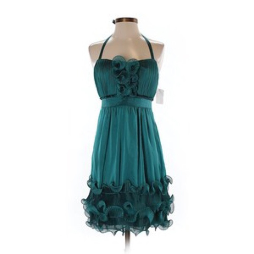 Phoebe Couture Turquoise Ruffle Empire Waist Dress