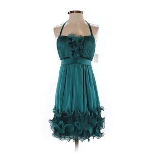 Phoebe Couture Turquoise Ruffle Empire Waist Dress