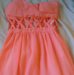 Strapless Peach Cut Out Dress