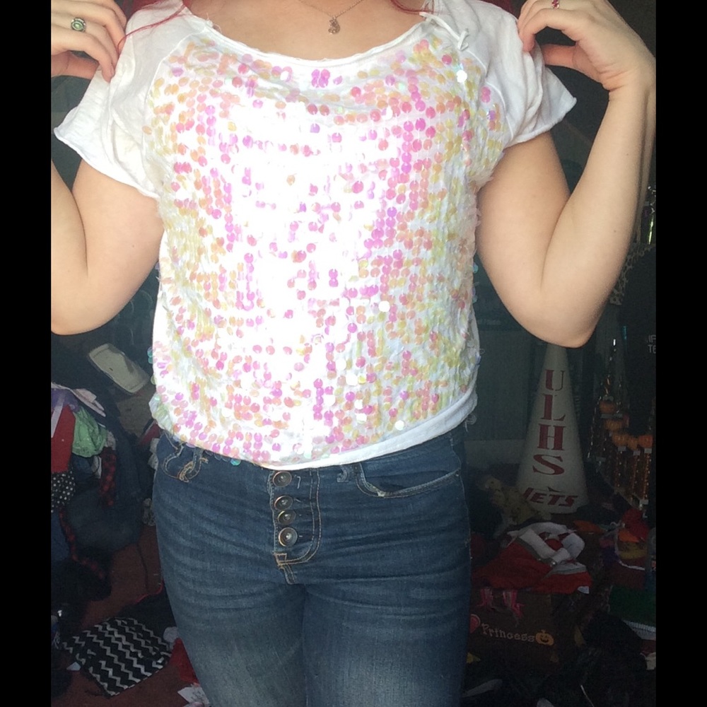 Purple green iridescent loose fitting sequin t