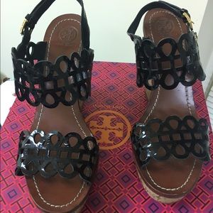 Tory Burch Black Patent Wedges