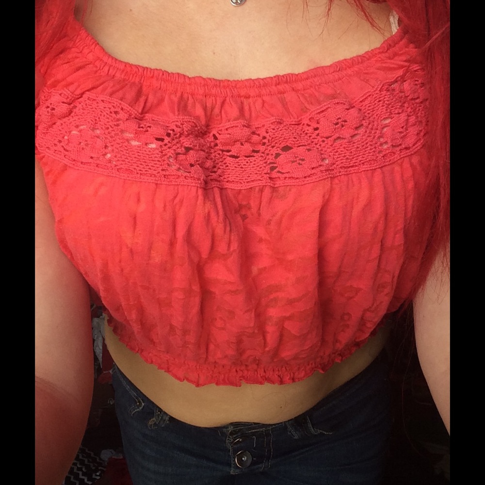 Coral distressed crop top
