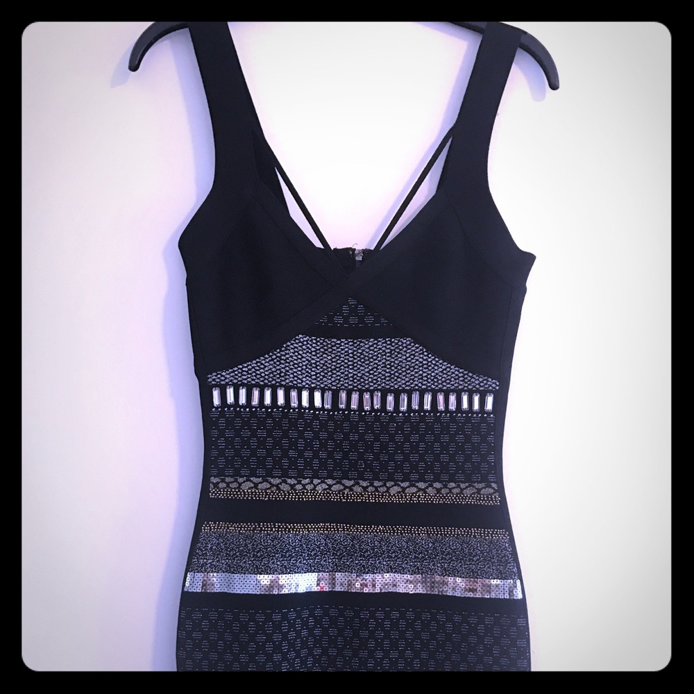 Marciano hand embroidered mini dress bandage black