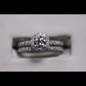 Wedding Diamond Halo Set 14K White Gold