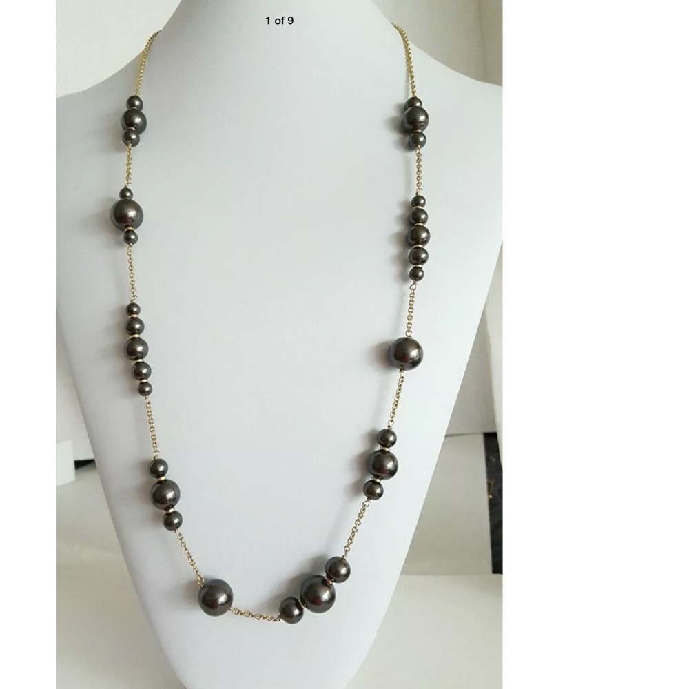 Reduced-J. Crew Silvery Black Faux Pearl Necklace - Picture 4 of 9