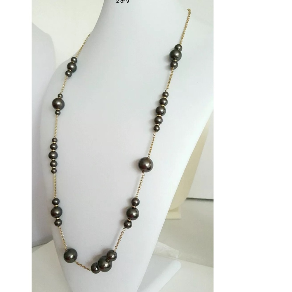 Reduced-J. Crew Silvery Black Faux Pearl Necklace - Picture 5 of 9