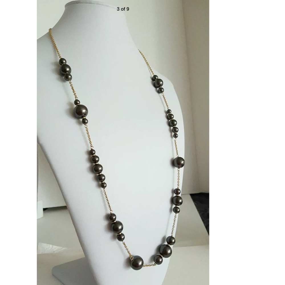 Reduced-J. Crew Silvery Black Faux Pearl Necklace - Picture 6 of 9