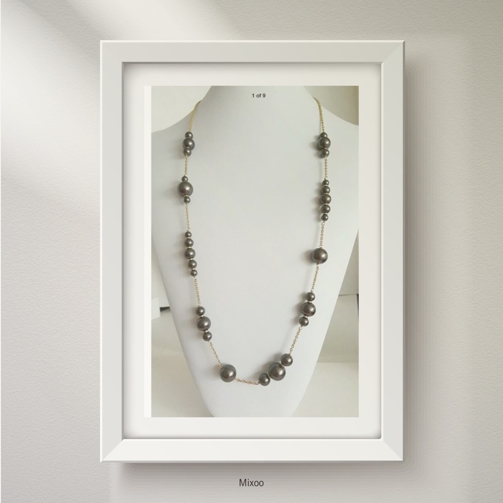 Reduced-J. Crew Silvery Black Faux Pearl Necklace - Picture 3 of 9