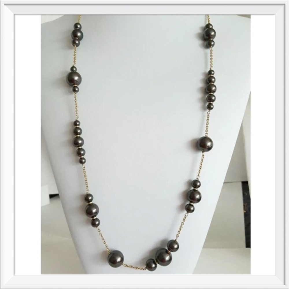 Reduced-J. Crew Silvery Black Faux Pearl Necklace - Picture 2 of 9
