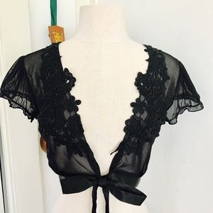 Pretty Black Sheer Silk Tie Light Jacket Cover Up