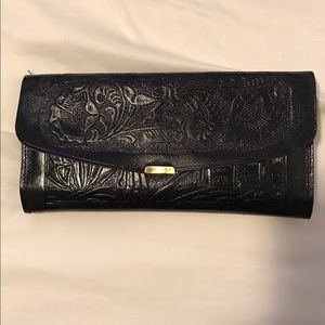 Leather embroidered wallet