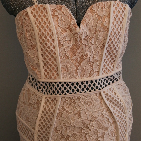 Just Me Off White/Beige Lace Bandeau Dress - Picture 2 of 4
