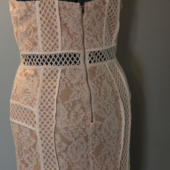 Just Me Off White/Beige Lace Bandeau Dress - Picture 3 of 4