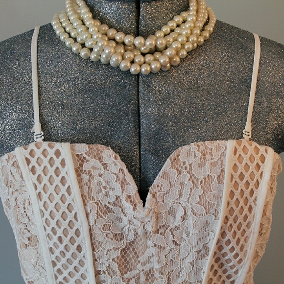 Just Me Off White/Beige Lace Bandeau Dress - Picture 4 of 4
