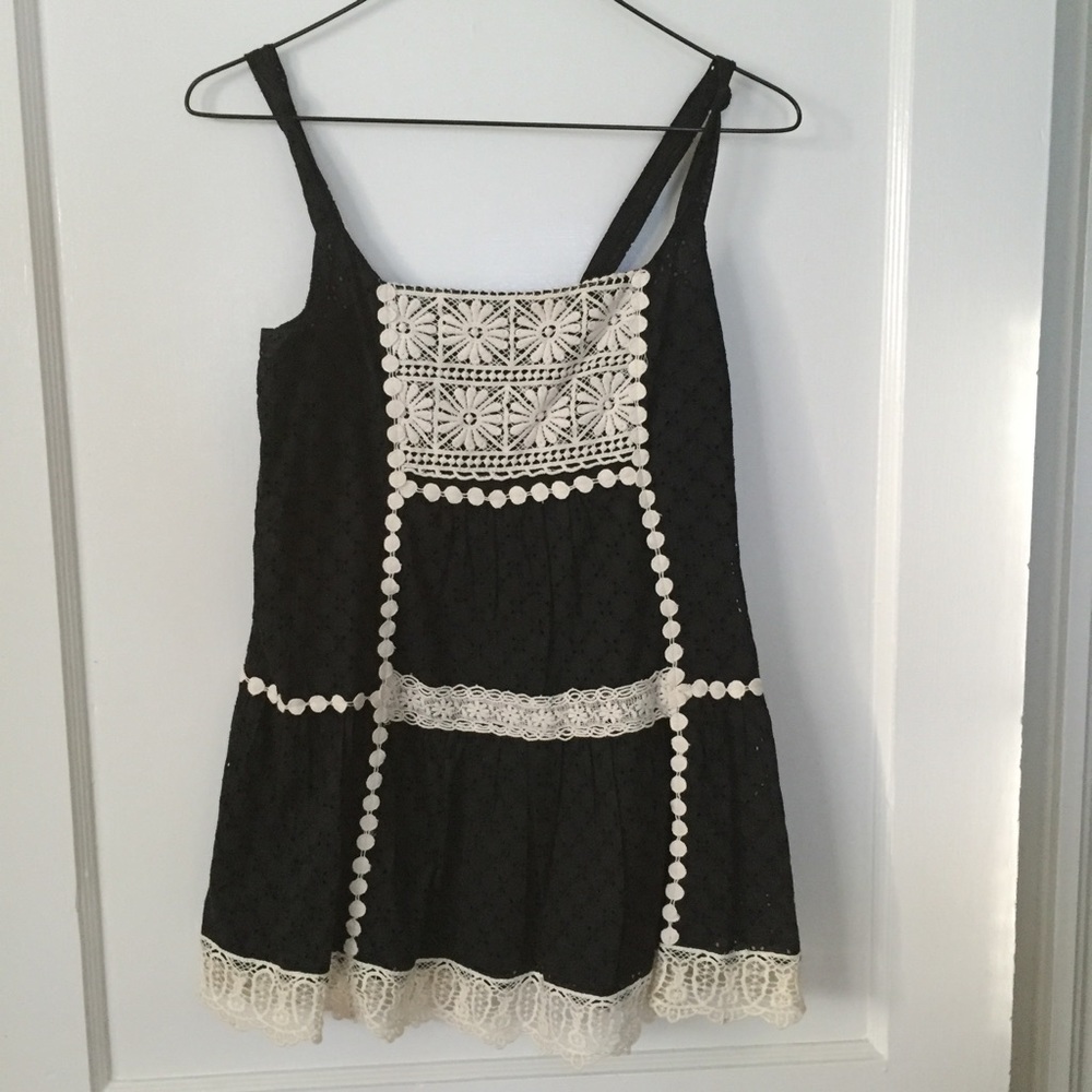 Black eyelet tank with lace detail
