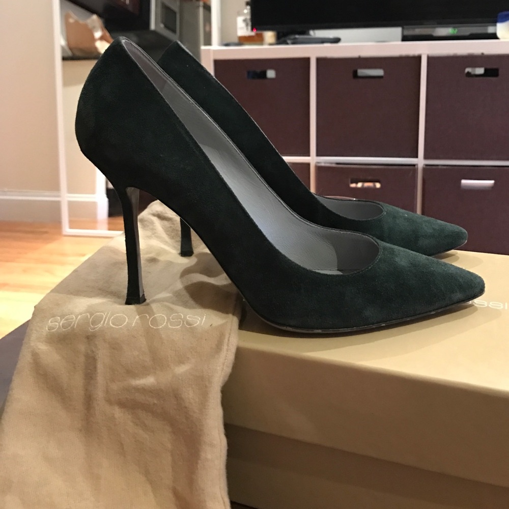 Sergio Rossi Suede Green Pumps