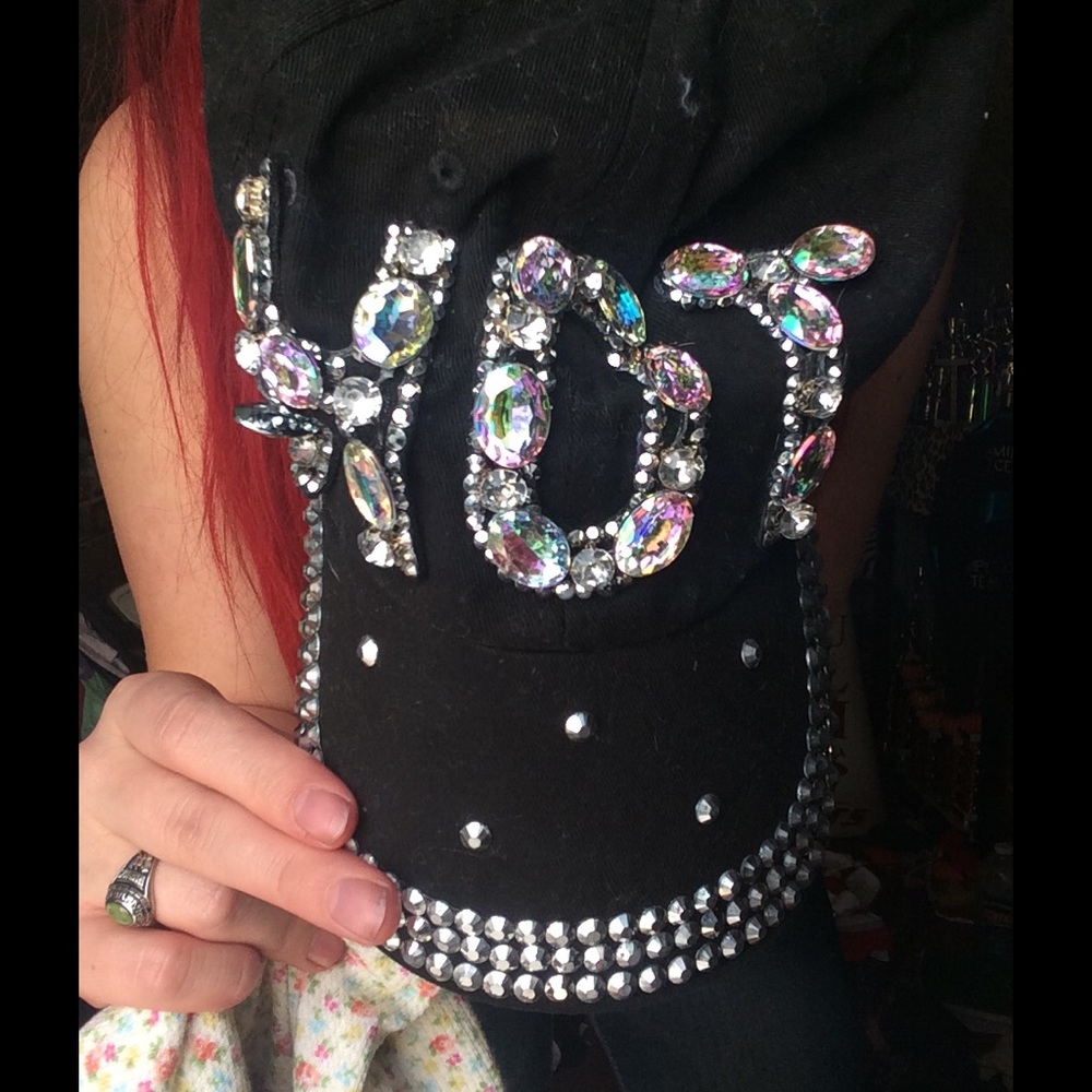 Hot rhinestone black ball hat