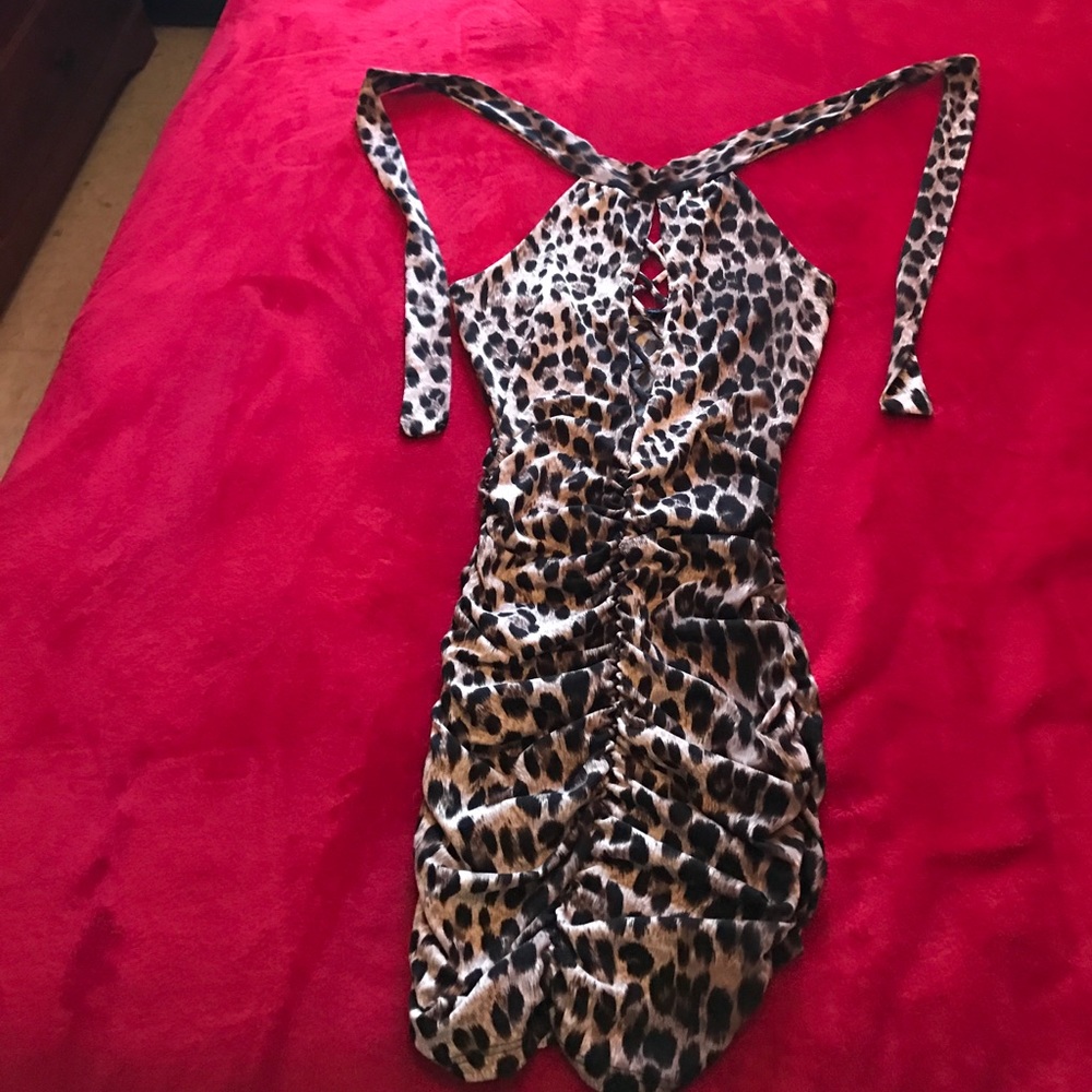 Cheetah dress that ties on the neck
