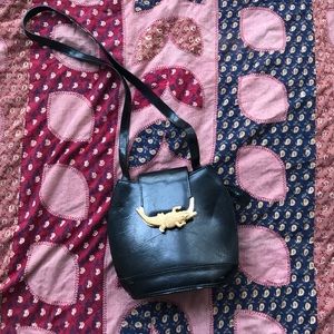 Black gold alligator clasp purse