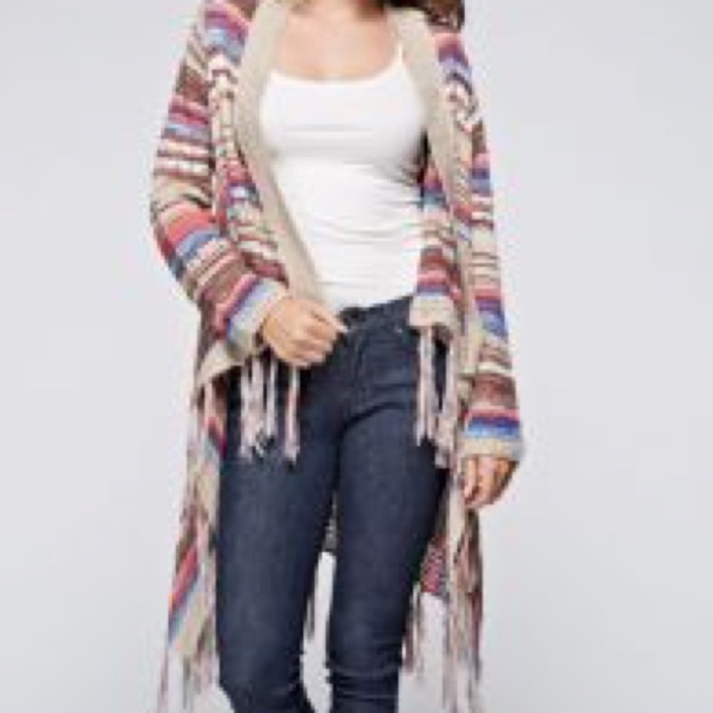 GeeGee Striped Fringe Cardigan