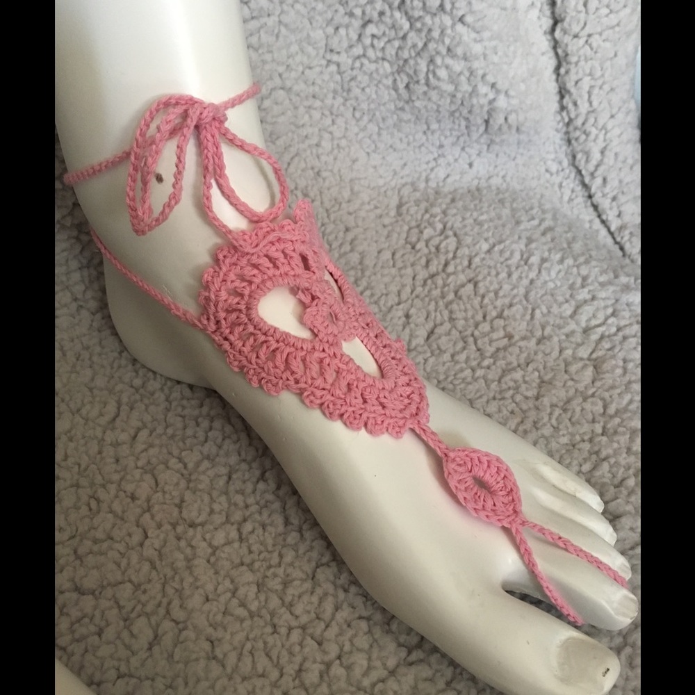 Beach Barefoot Sandals Crochet Hand Made  Pink NEW