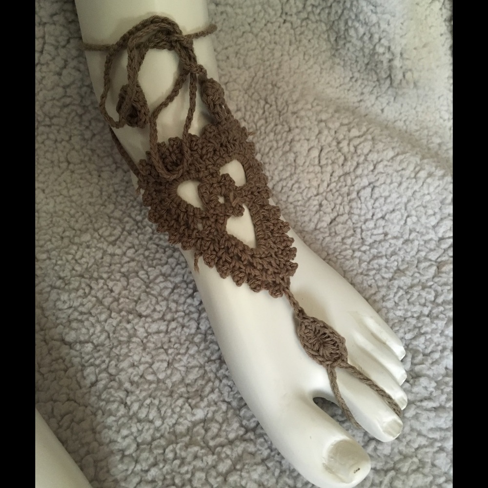 Beach Barefoot Sandals Crochet Hand Made Sage NEW