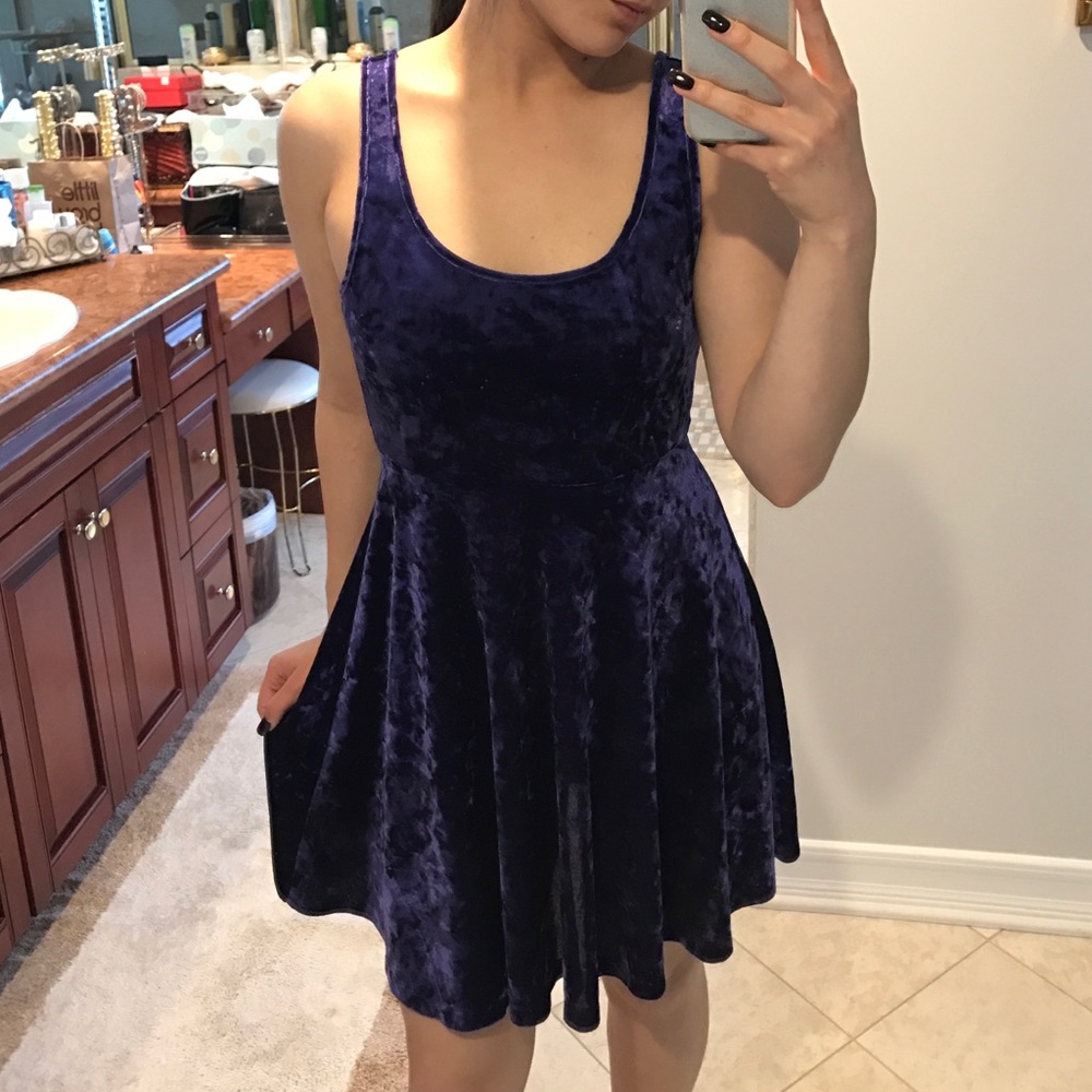 Purple velvet skater dress