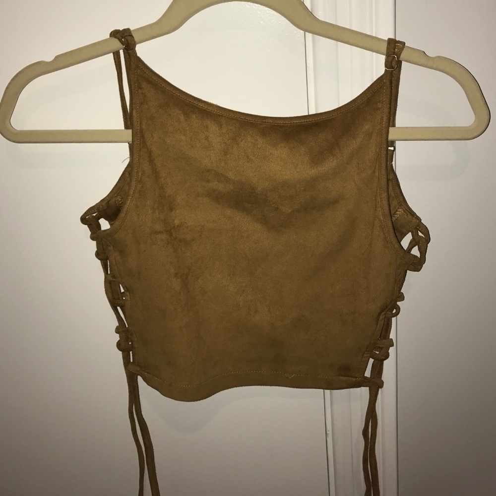 Tan suede lace up crop top LF