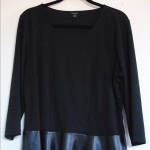 Black Peplum Top with Faux Leather Detail