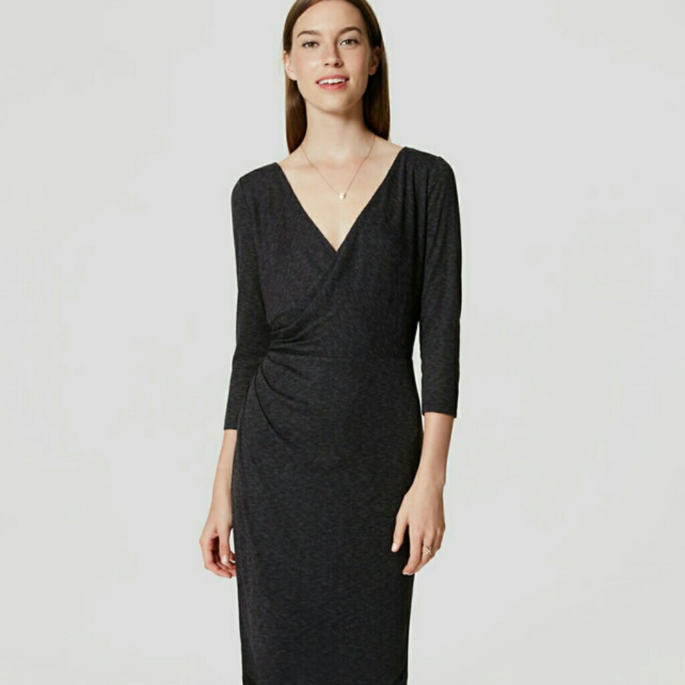 NWT Loft Dark Grey Side Shirred Wrap Dress