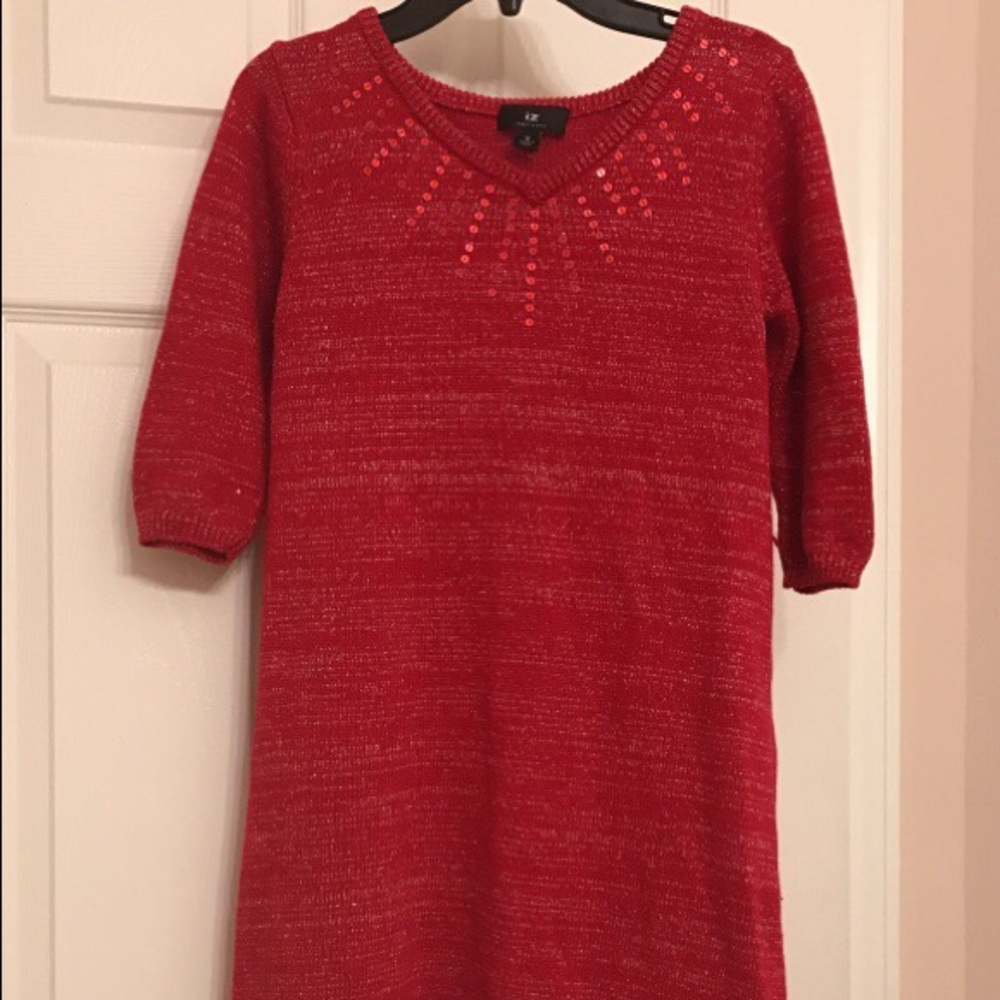 Girl's size 16 red knitted v neck dress
