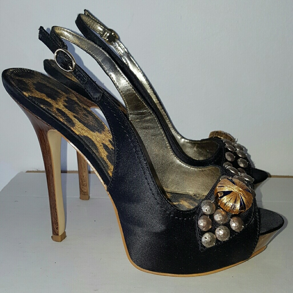 Bebe Embellished Slingback Heel Sz 7.5