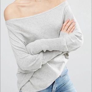 Off the shoulder asymmetrical sweater
