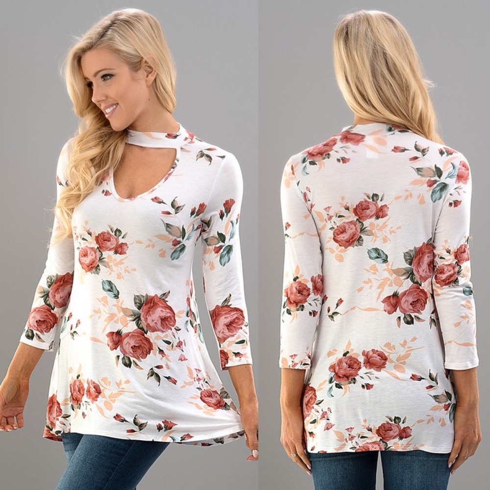 YURI floral print choker neck top - IVORY - Picture 3 of 3
