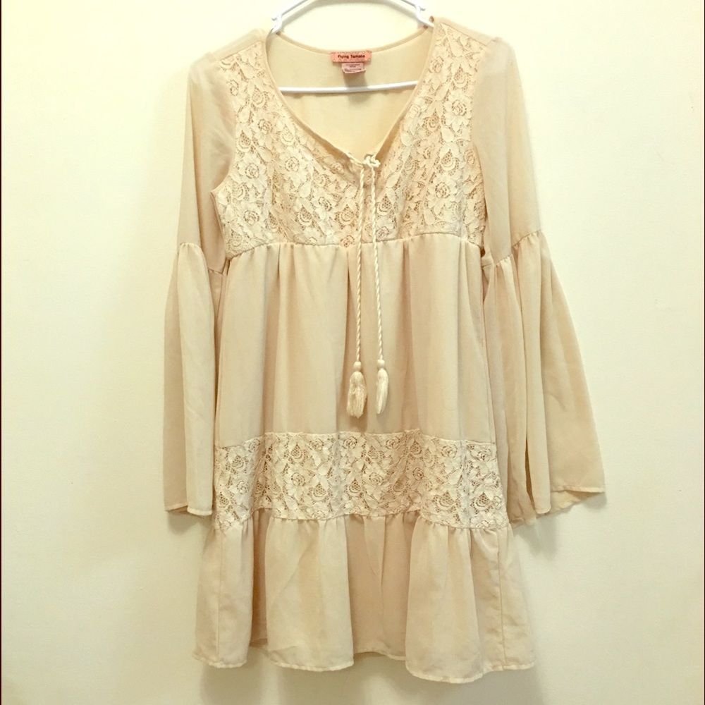 Off white long bell sleeves dress