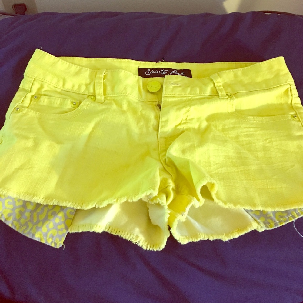 Celebrity Pink bright yellow denim shorts