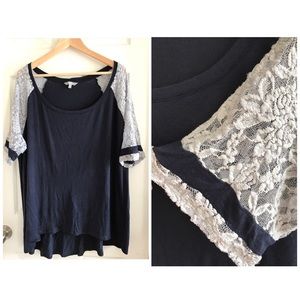 Navy and Lace Rugby Tee 3X