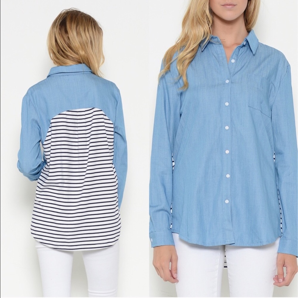 Chambray & Stripes Long Sleeve Shirt