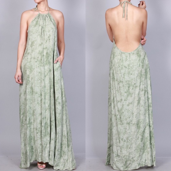 Open Back Tie Dye Dress- SAGE - Picture 2 of 5