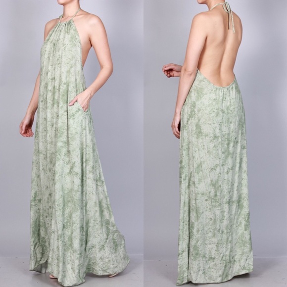 Open Back Tie Dye Dress- SAGE - Picture 4 of 5