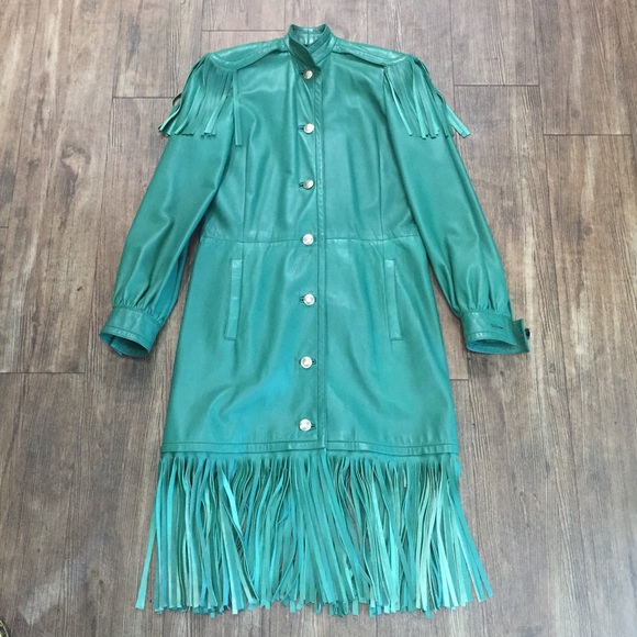 Dior Jackets & Blazers - Christian Dior Vintage Green Leather Fringe Coat