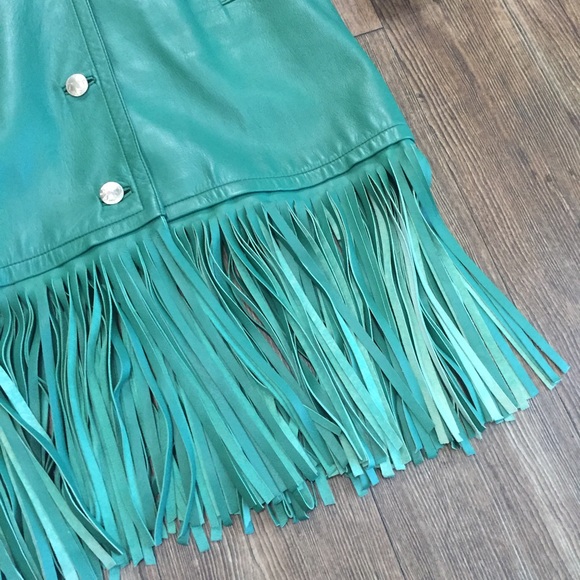 Christian Dior Vintage Green Leather Fringe Coat - Picture 2 of 6