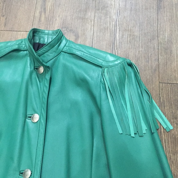 Christian Dior Vintage Green Leather Fringe Coat - Picture 4 of 6