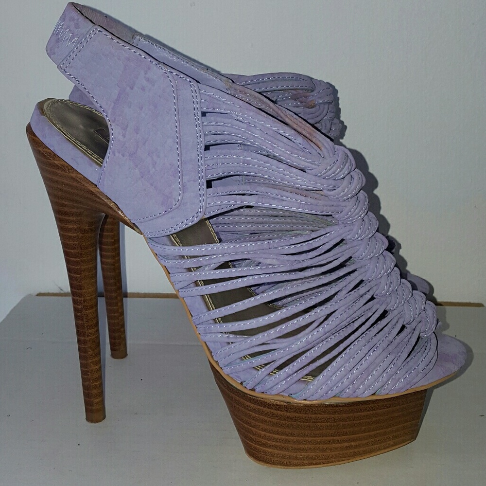 Lilac Suede Heel with Wooden Platform Sz 7.5